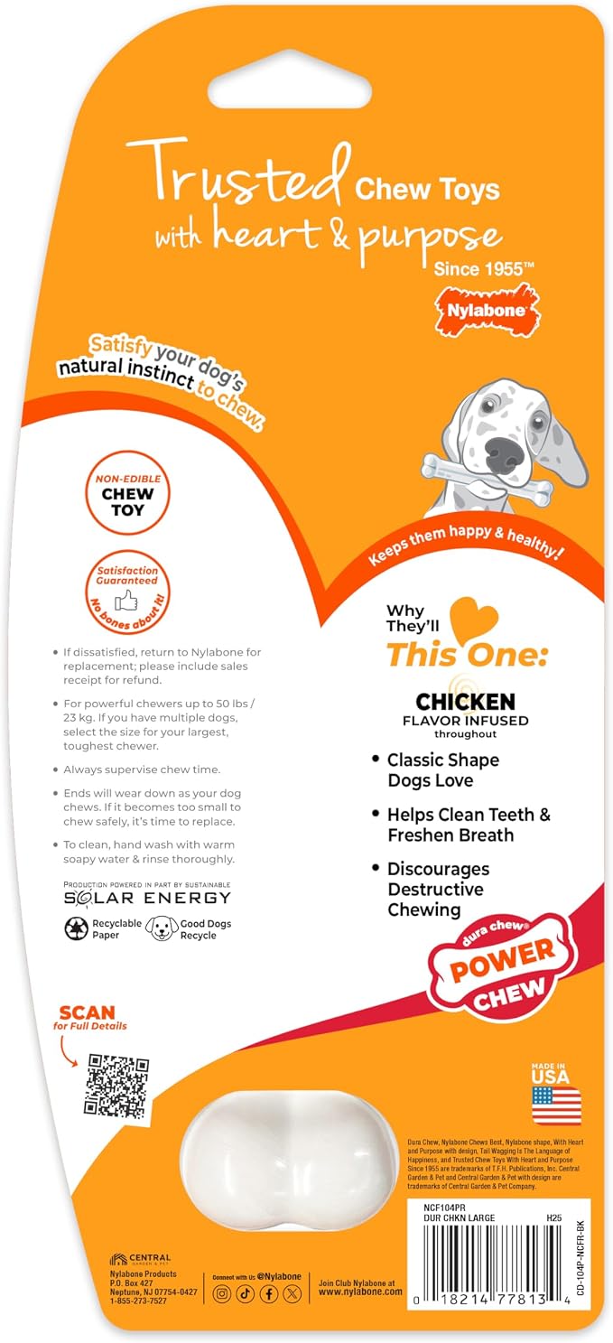 Nylabone Power Chew Classic Bone Chew Toy for Dogs, Durable Dog Toys for Aggressive Chewers, Chicken Flavor, Large/Giant - Up to 50 lbs. (1 Count) | Durable, discourages destructive chewing, long lasting, flavor throughout, keeps dogs busy, for dogs up...