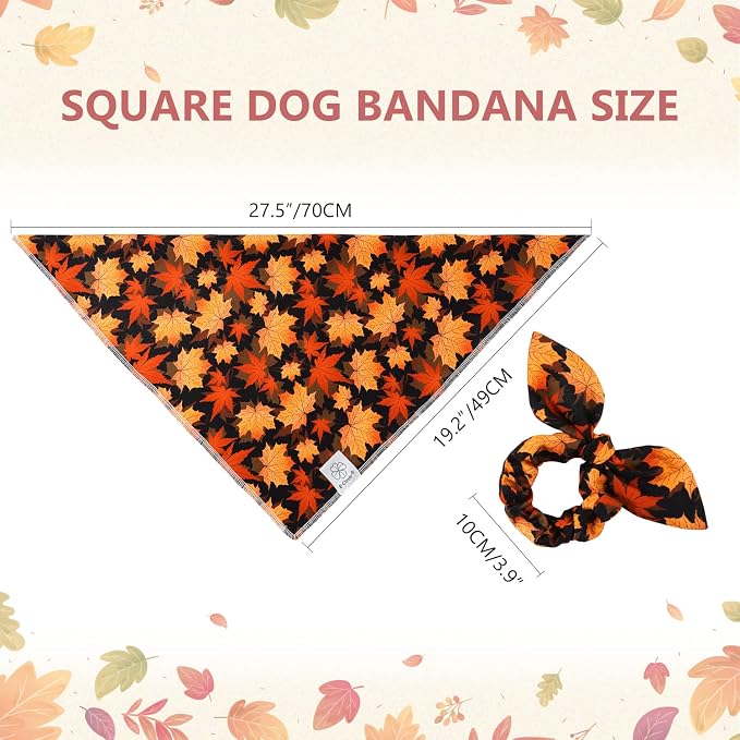 E-Clover Fall Dog Bandana & Scrunchie Set, Large-set of 1, Medium