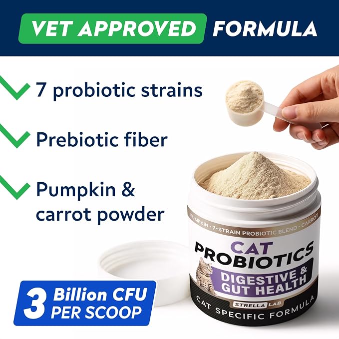 STRELLALAB Cat Probiotics Powder, 108 Scoops – Daily Probiotic for Cats