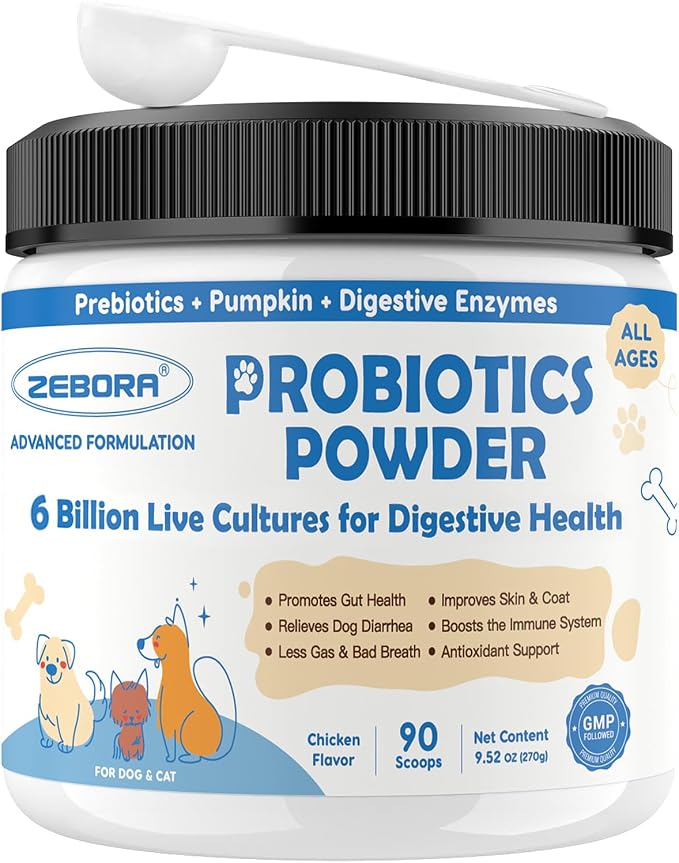 ZEBORA Probiotics for Dogs Powder, Chicken Flavor, 90 Scoops