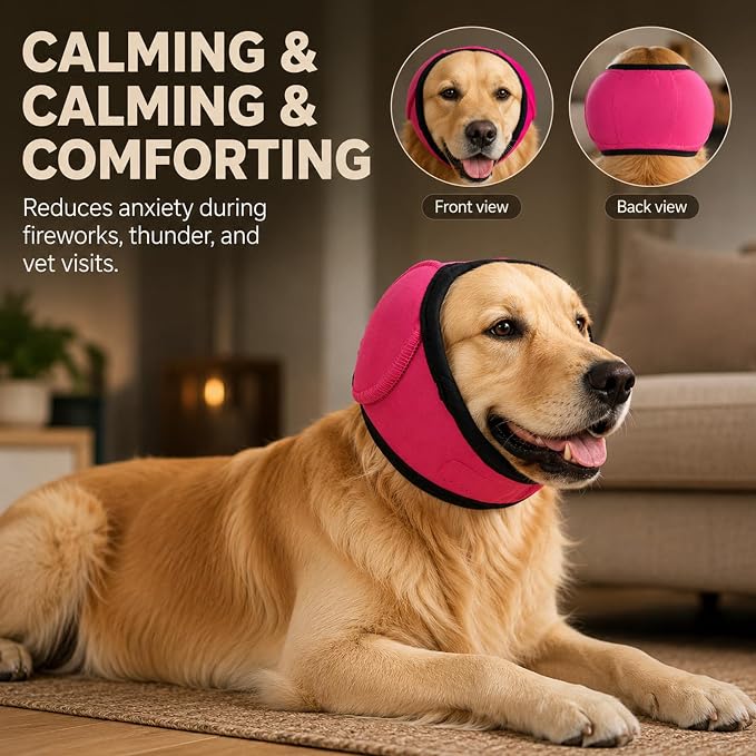 Noise Cancelling Ear Wrap, Dog No Shake Ear Wraps, Comfortable Quiet Dogs Calming Hoodie, Adjustable, Effectively isolates Noise from Fireworks, Thunder, and Vacuum Cleaners (Gray, M)