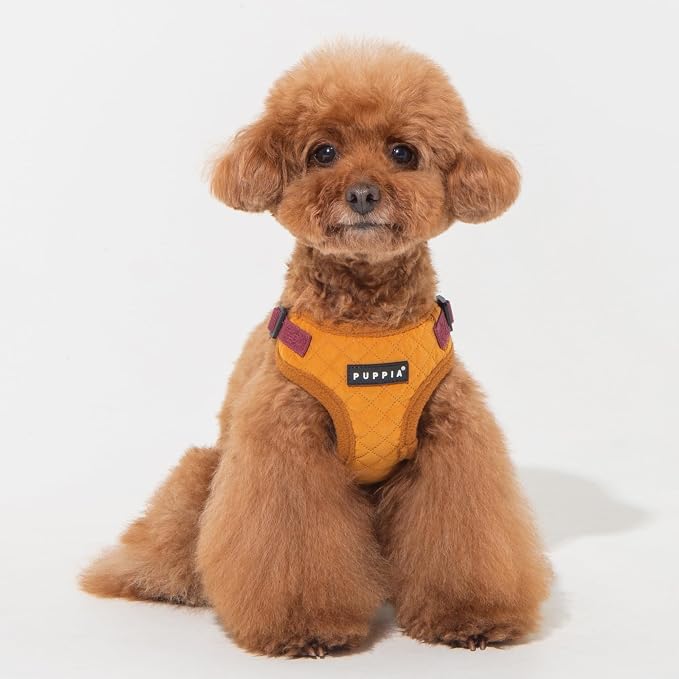 Puppia Irvin Comfort Dog Harness Step-in Warm Winter Diamond Pattern Adjustable Neck and Chest for Small and Medium Dog, Mustard, Small