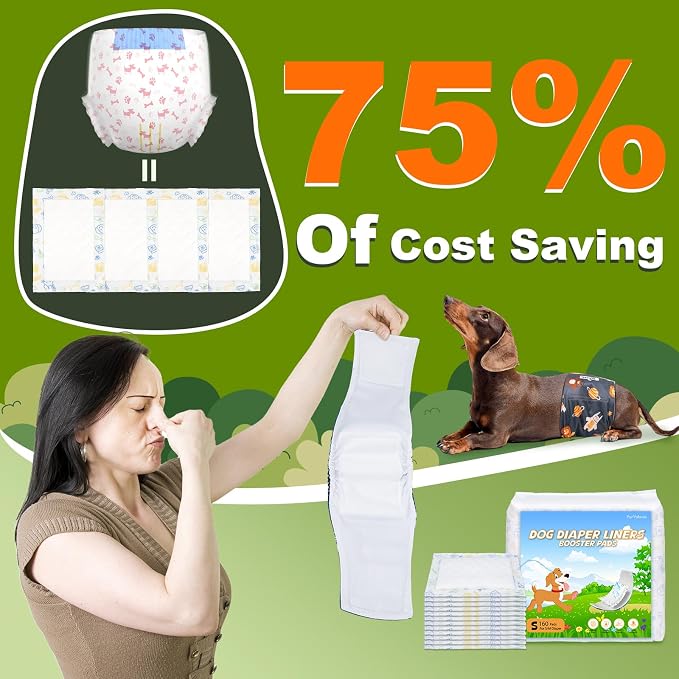 Dog Diaper Liners 100ct, Disposable Dog Diaper Pads Liner Female and Male Super Absorbent Doggie Period Diaper Inserts fit Most Puppy Diapers,Belly Band(Regular)