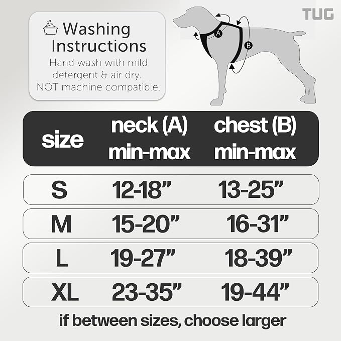 TUG No-Pull Dog Harness, 2 Leash Clips + Padded Handle (XL, Black) | Water-Resistant Padded Interior | No-Pull Front Clip | Padded Back Handle | Adjustable Straps
