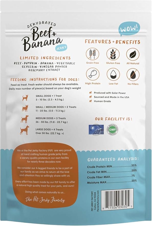 Pet Jerky Factory Beef and Banana Dog Jerky Treats - 5 oz