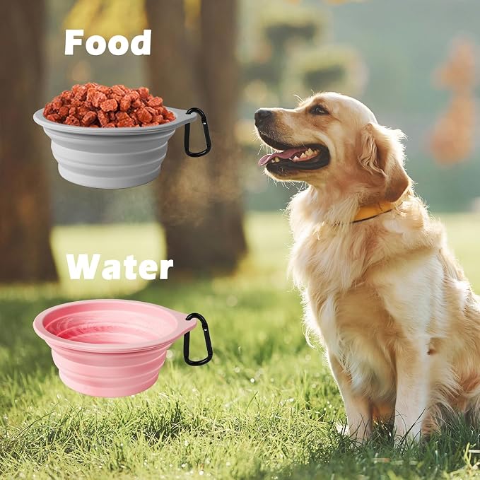 PetBonus Collapsible Dog Bowls, 2 Pack, Grey, Chalk Pink
