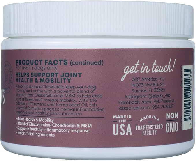 ALZOO Hip and Joint Supplement Dogs, Glucosamine Chondroitin MSM Formula, Mobility & Joint Support Supplement, Peanut Butter Flavor, Soft Chews, 90 Count, All Breeds