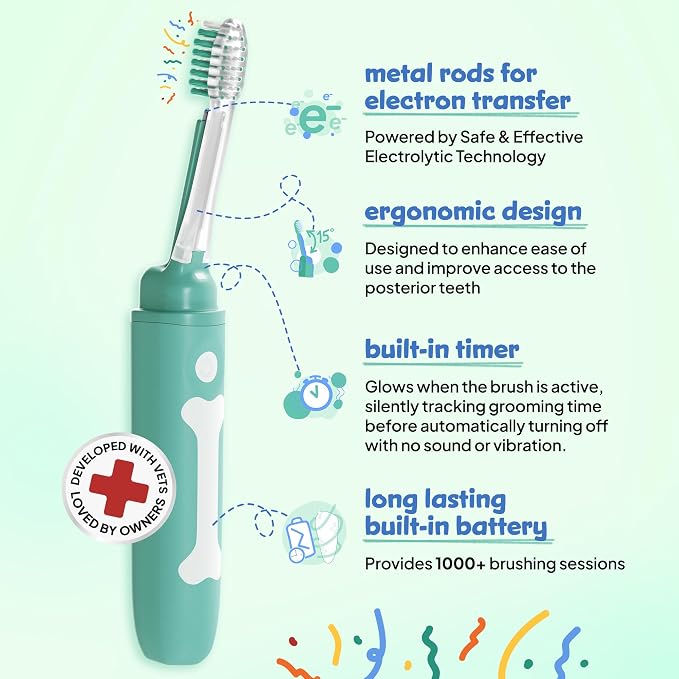 Electric Dog Toothbrush with Innovative Electrolytic Technology - Silent and Gentle Electric Toothbrush for Dogs, Effortless Dog Plaque and Tartar Remover Without a Toothpaste (Large)