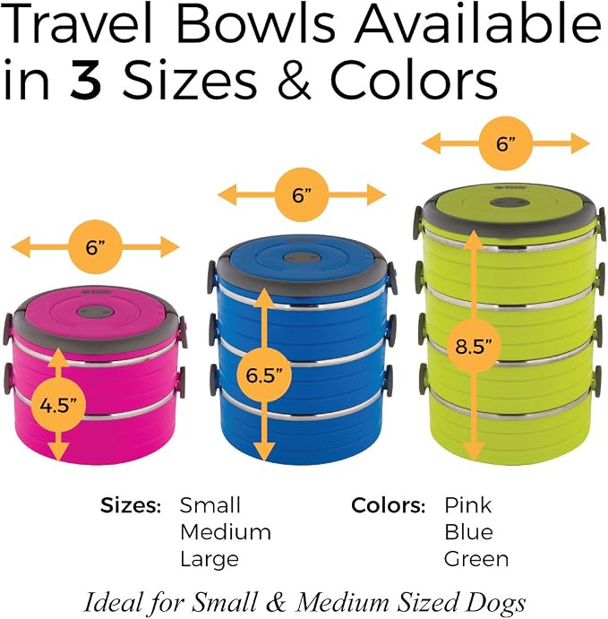 Healthy Human Travel Pet Bento Bowls, 3 Pack, Blue