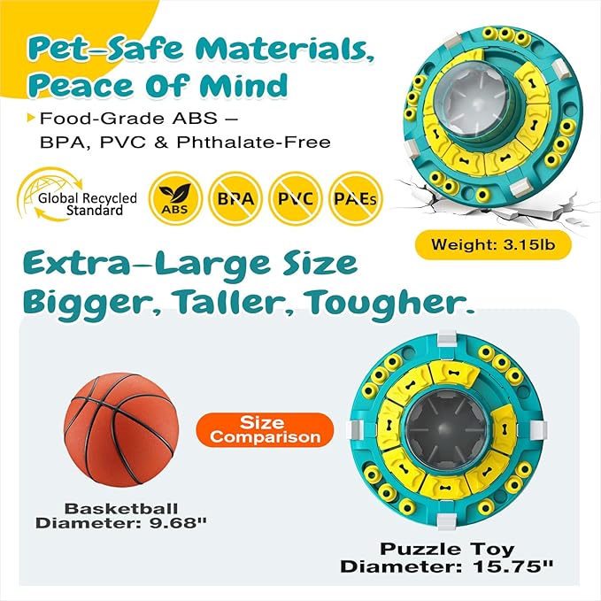 KADTC Dog Puzzle Toy, XL Size, 4 Levels of Step-by-Step Challenge, Push-to-Release Treat Dispenser, Beginner to Advanced, Slow Feeder & Mental Stimulation for Smart Dogs Enrichment Toys