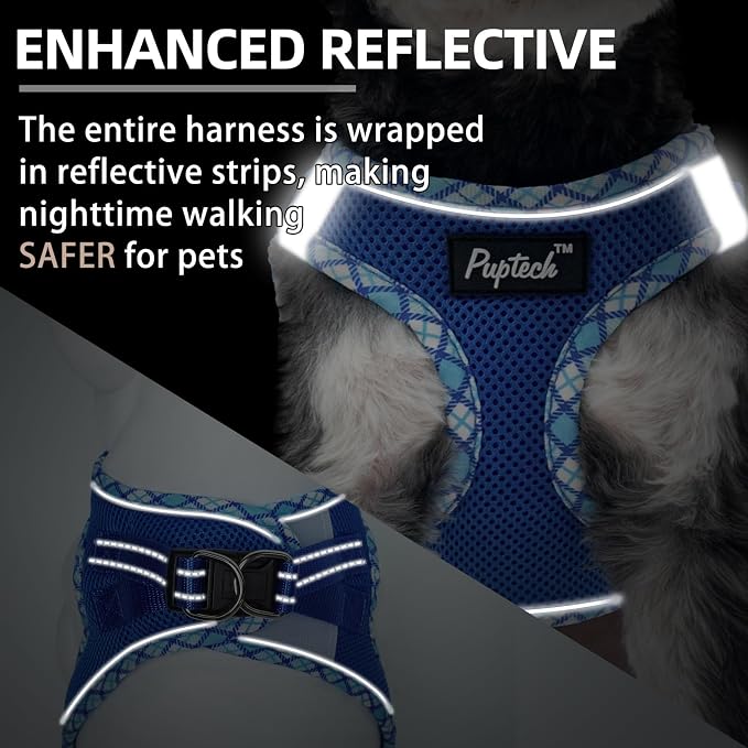 PUPTECK Dog Harness and Leash Set for Small Medium Dogs No Pull Step-in Soft Mesh Puppy Cat Vest Harnesses Reflective at Night, Upgraded New Blue S