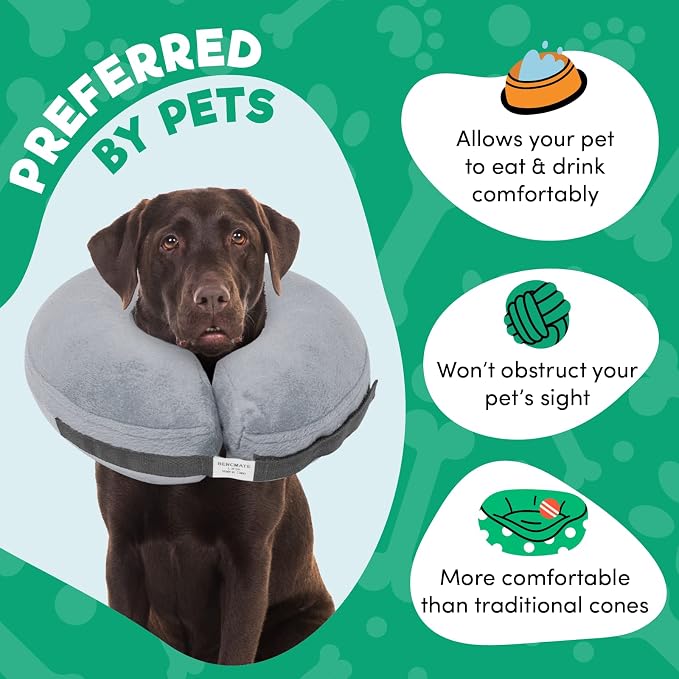 BENCMATE Inflatable Dog Cone Collar Alternative After Surgery Medium, Grey | Soft Dog Cone for Small Medium Large Dogs and Cats, Doggie Neck Donut Recovery ECollar to Stop Licking Pets from Injury