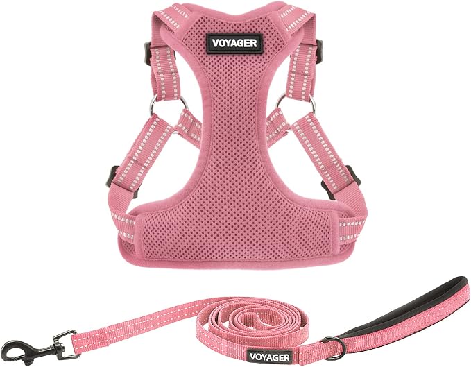Best Pet Supplies Voyager Adjustable Step-in Flex Breathable Mesh Dog Harness for Small Medium Large Dogs Leash Set (Pink), M