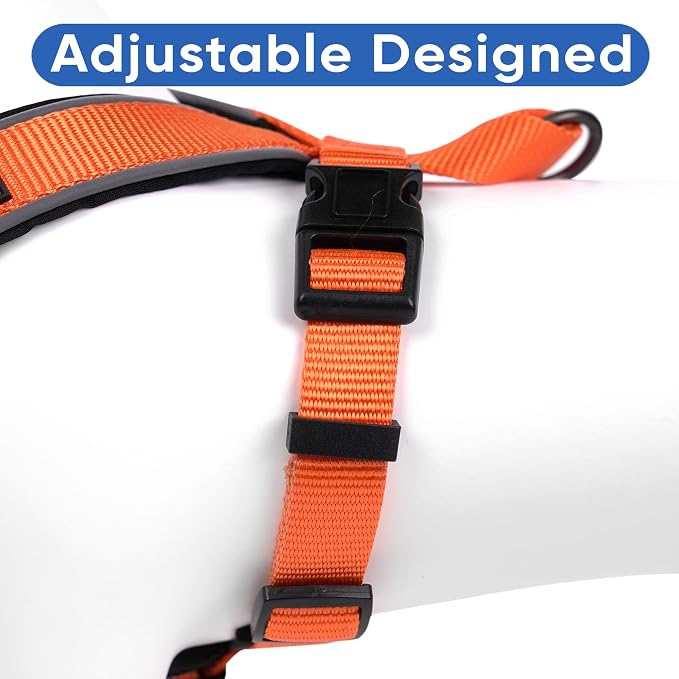 Pawtitas Reflective Padded Dog Harness for Large Dogs – Adjustable Step-in Vest | Fits Chest 27–33 in | No Pull Personalized Training Harness | L | Orange