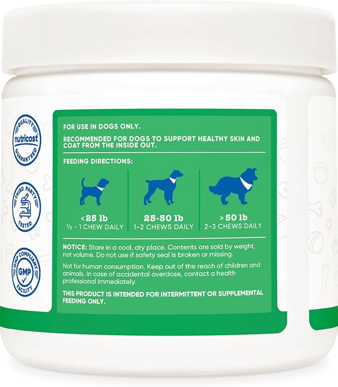 Nutricost Pets Skin & Coat Support Soft Chews for Dogs, Beef Flavored