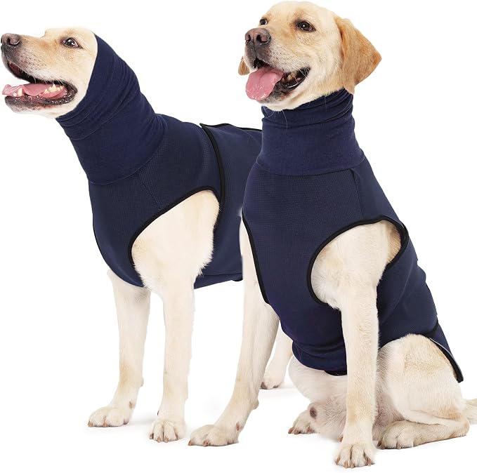 ROZKITCH Dog Anxiety Relief Vest, Breathable Calming Shirt for Dogs, Storms Fireworks Jacket with Ear Wrap for Separation Anxiety NavyBlue S