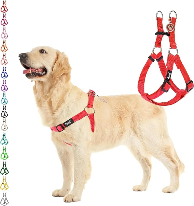 PUPTECK No Pull Dog Harness Large Sized Step-in Adjustable Puppy Vest | Soft Webbing Basic Halter with ID Tag for Outdoor Walking
