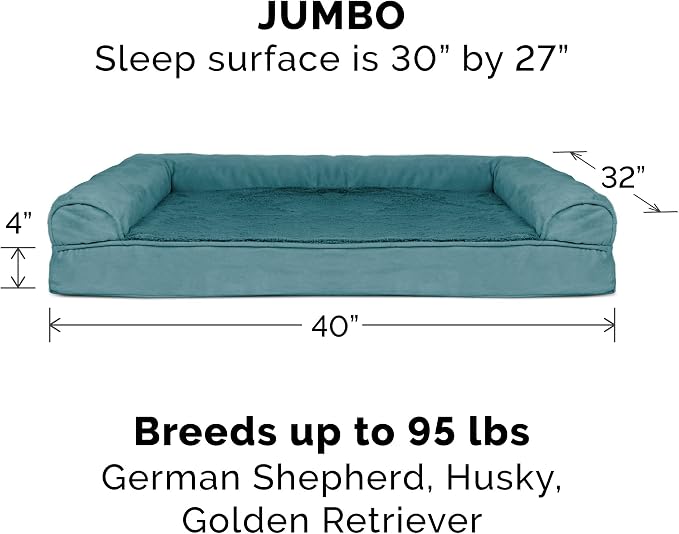 Furhaven Orthopedic Plush &amp; Suede Sofa Dog Bed - Jumbo/XL (up to 95 lbs), Deep Pool