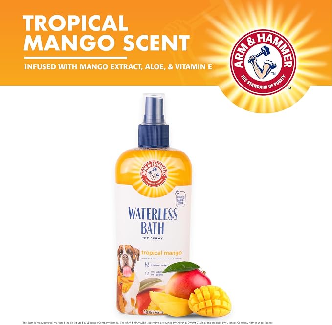 Arm & Hammer Deodorizing Waterless Dog Bath Spray, Mango Scent, 8 Fl Oz