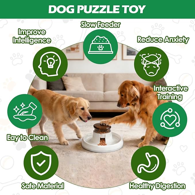 Dog Puzzle Toy - Interactive Treat Dispensing Toys for IQ Training & Brain Game, Puzzle Slow Feeder to Aid Digestion, Non-Slip Easy-Clean Enrichment Toy for Mediun/Large Dogs