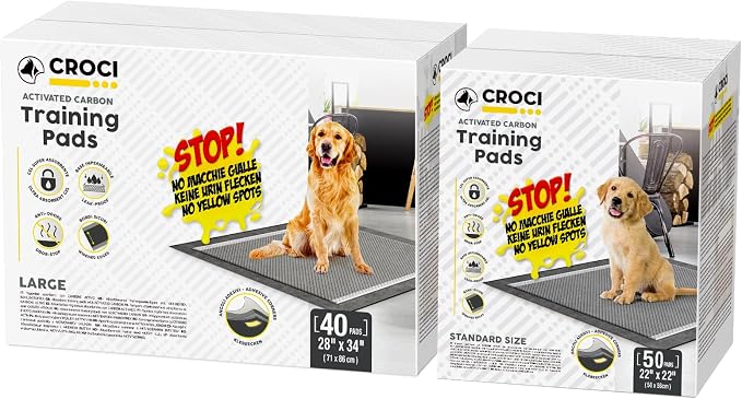 CROCI Charcoal Puppy Pads 28x34in 40 Counts, 22x22in 50 Counts