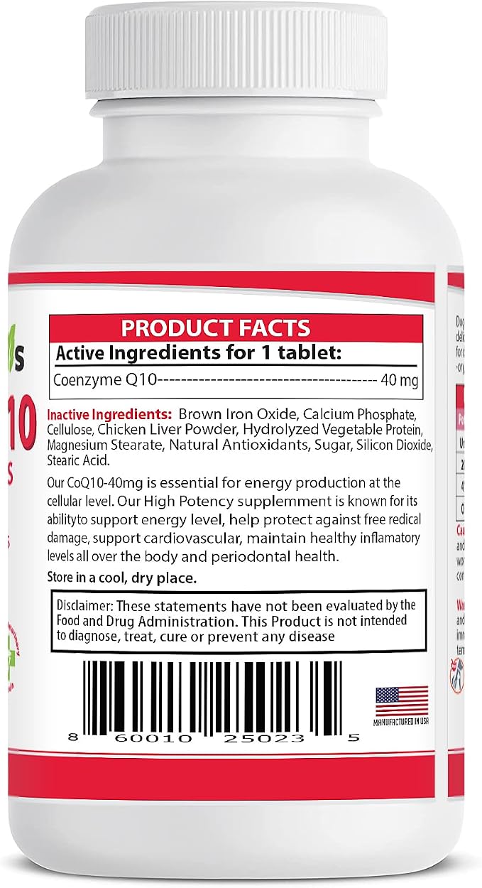 Coenzyme Q10 High Potency COQ10-40mg UBIQUINOL for Dogs (120 Tabs) Made in U.S.A. CoQ10 for Dogs