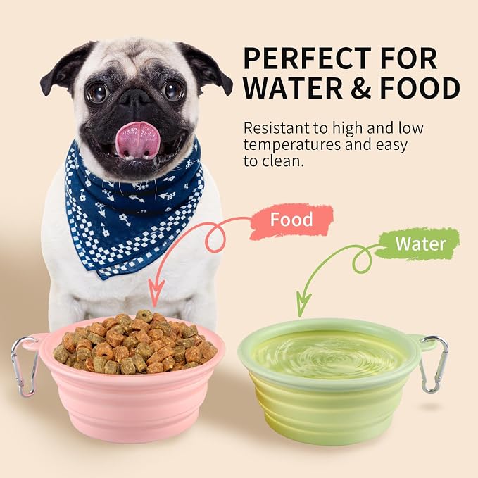 Collapsible Dog Bowls, 2 Pack, Macaron Pink & Green