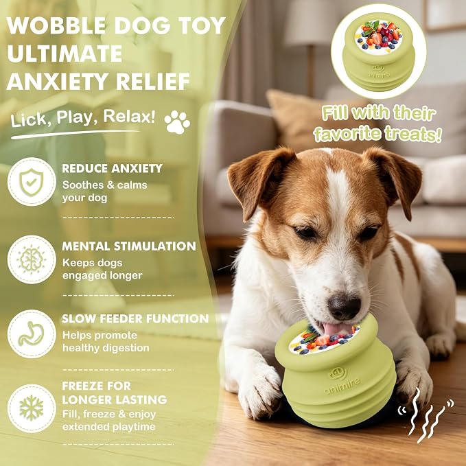 Treat Dispensing Dog Toy, Long-Lasting Interactive Puzzle Toys for Dogs, Stuffable Dog Enrichment Frozen Lick Treat Toy for Boredom, BPA Free Silicone Fetch Catch Chew Toy (Green,L)