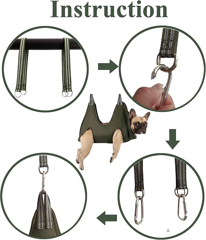 Kkiimatt 10-in-1 Pet Grooming Hammock - XXXL/Under 140lb Khaki Green