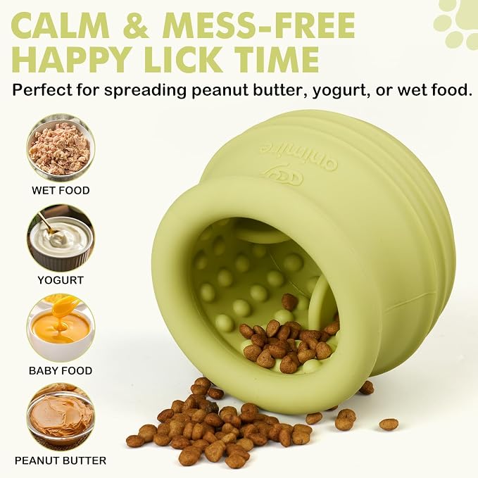Treat Dispensing Dog Toy, Long-Lasting Interactive Puzzle Toys for Dogs, Stuffable Dog Enrichment Frozen Lick Treat Toy for Boredom, BPA Free Silicone Fetch Catch Chew Toy (Green,L)