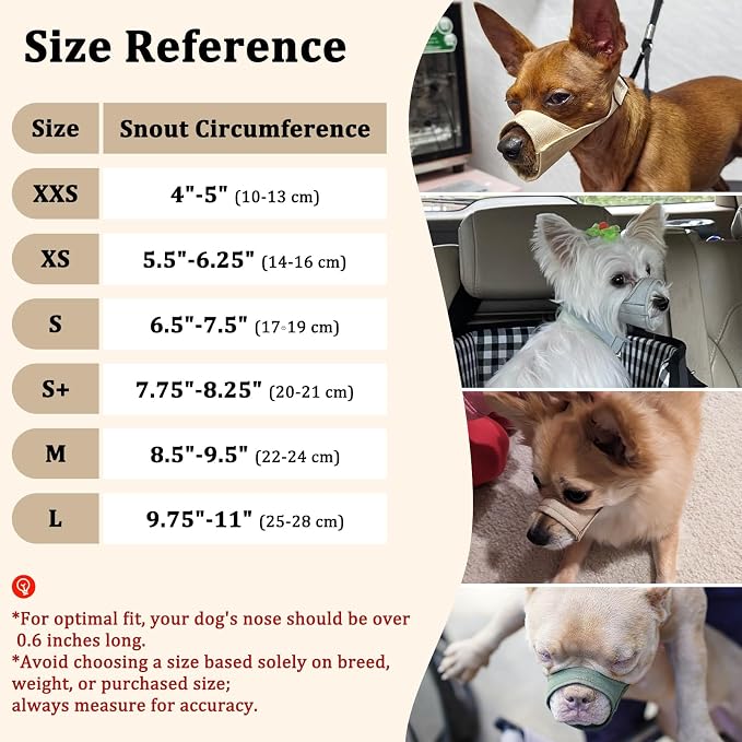 Fabric Dog Muzzle for Short Snout Small Dogs Chihuahuas Anti-Bite | Fits Shih Tzu Pomeranian Yorkshire Brachycephalic Dog, Grooming Vet Visits Walking Use, Prevent Chewing, Soft | Khaki, XXS