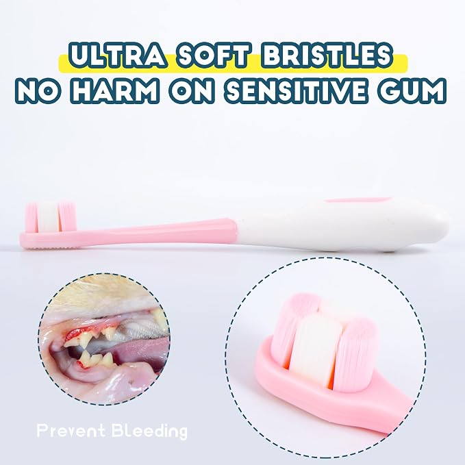 Small Dog Toothbrush, Puppy & Cat Tooth Brushing Kit, Ultra Soft Head Teeth Brush for Kitten & Tiny to Medium Pet, Doggy Toothbrushes Deep Dental Clean, 2 PCS, Pink