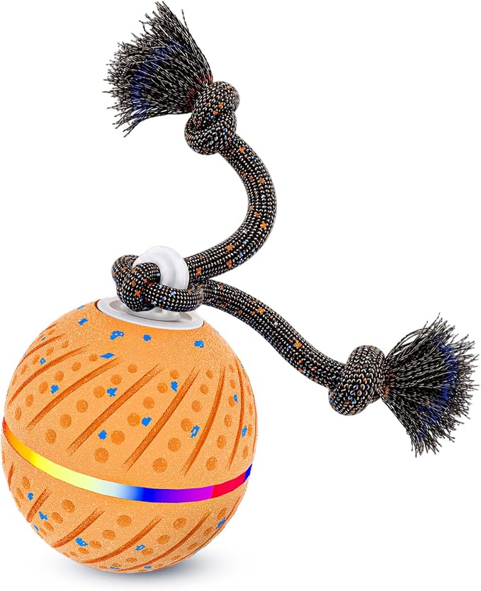 Smart Interactive Dog Toys Ball for Aggressive Chewers Medium Large,E-TPU | Auto-Moving & Bouncing Ball, 2 Modes with RGB Lights & Bird Sounds,Bite-Resistant Rope, IP54 Waterproof, Type-C Fast Charge