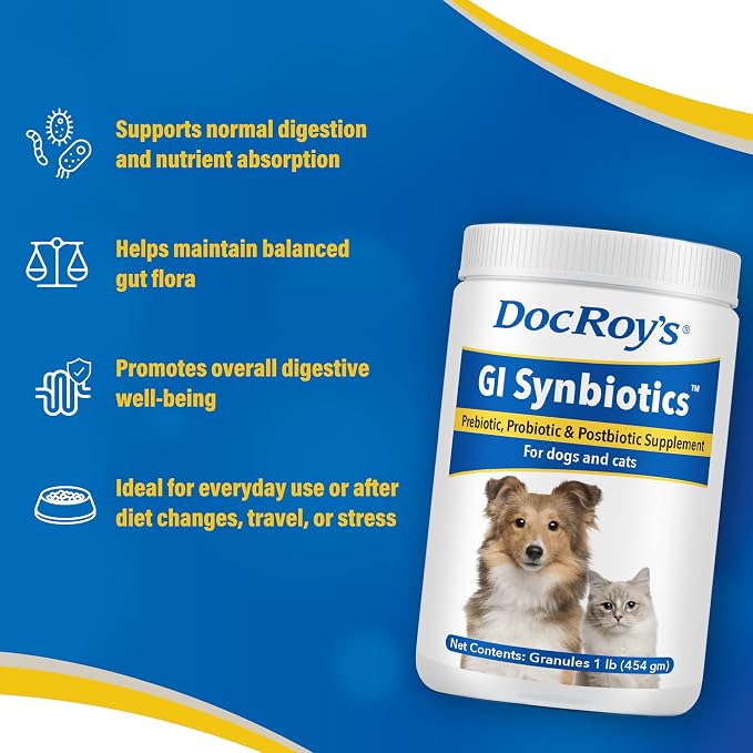 Doc Roy's GI Synbiotics Prebiotic & Probiotic Granules for Dogs & Cat, 454g