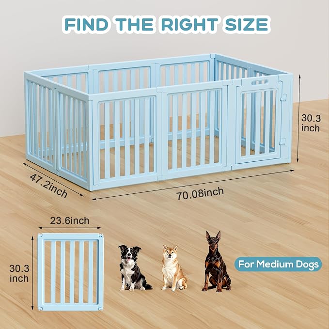 Dog Playpen, Clear Dog Pen, Dog Pen Indoor, Easy to Install and Remove Dog Play Pen, Puppy Playpen Suitable for Dogs, Cats,Dog Playpen Indoor (Blue, 30.3 inch Height, 10 Panels)
