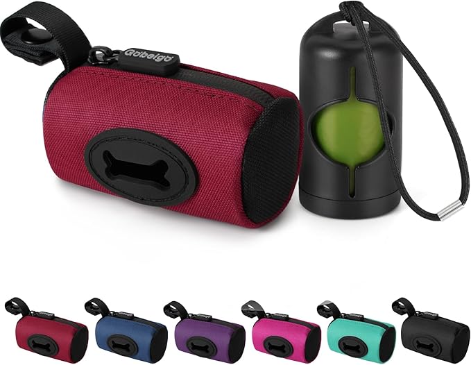Gobeigo【Easy Pull-Out Version】 Dog Poop Bag Holder,【2-in-1 Hard Plastic Insert & Soft Fabric Bag】Snap-On Strap Dispenser Fits Retractable and Standard Leashes with 1 Roll Bags (Red)
