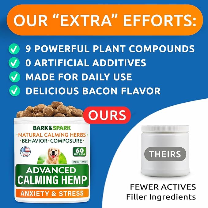 BARK&SPARK Advanced Calming Chews for Dogs, Hemp, Melatonin, 60-Pack, 60Ct