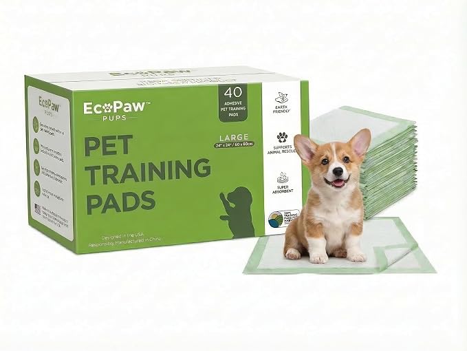Super Absorbent Pet Training Pads, Large 24x24 Inch, Adhesive Backed, USDA Certified Biobased, 40 Count