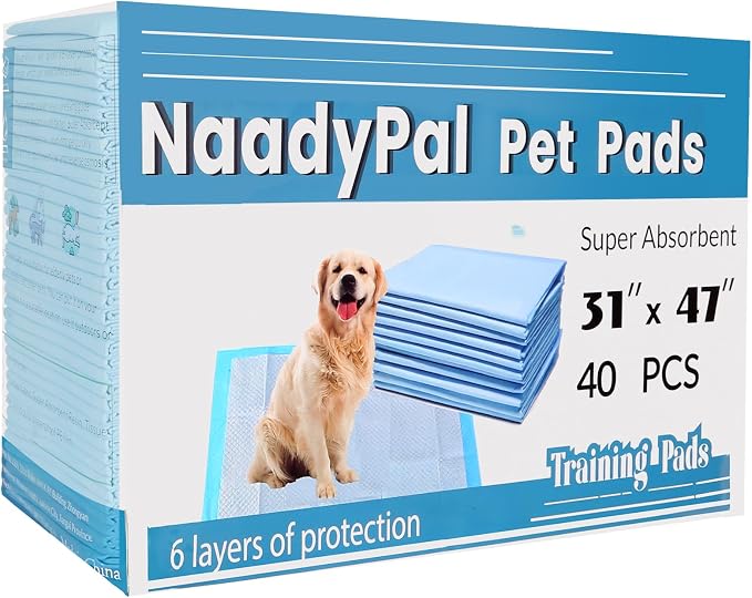 31x47 Extra Large Dog Pee Pads for Large & Giant Breeds, 40 Count - Leak-Proof 6-Layer, Holds 8 Cups, 4 Adhesive Tabs, Great for Great Danes