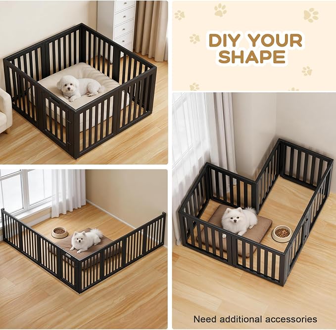 Dog Playpen, Clear Dog Pen, Dog Pen Indoor, Easy to Install and Remove Dog Play Pen, Puppy Playpen Suitable for Dogs, Cats,Dog Playpen Indoor (Black, 30.3 inch Height, 8 Panels)