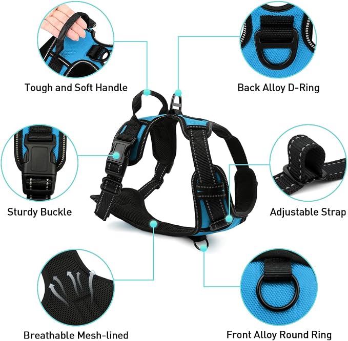 Joytale Dog Harness (Chest: 12-21"), Dog Collar and 6FT x 3/4" Wide Dog Leash Set, Reflective Padded Nylon Collar and Leash, Adjustable Soft Harness with Handle for Dogs