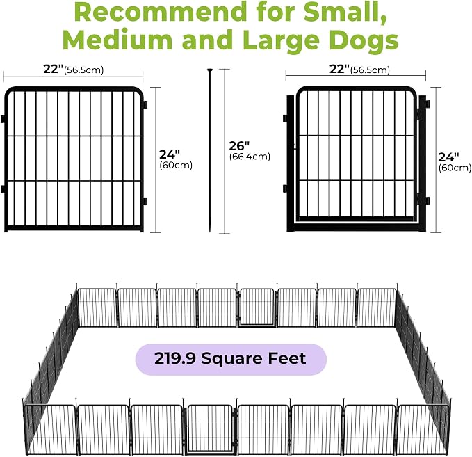 SunsGrove Dog Playpen Outdoor with Wider Door for Small and Medium Dogs, Free and Safe Play Dog Fence Indoor, Black (24 inch, 32 Panels)