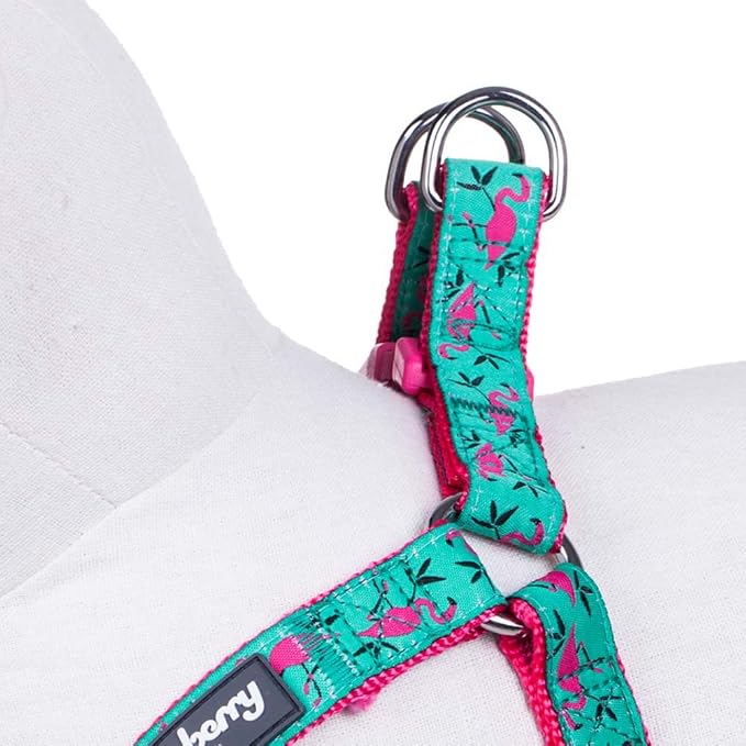 Blueberry Pet Essentials 2 Patterns Step-in Pink Flamingo on Light Emerald Dog Harness, Chest Girth 20" - 26", Medium, Adjustable Harnesses for Dogs