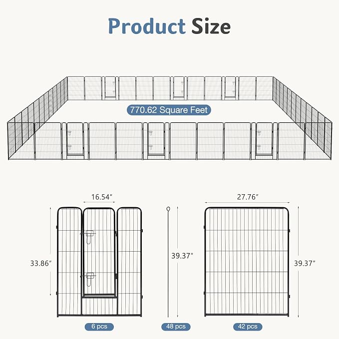 DUMOS Dog Playpen Indoor/Outdoor, Metal, 40in, 48 Panels, Foldable with Door