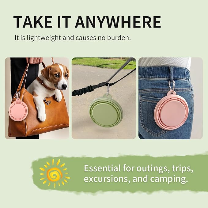 Collapsible Dog Bowls, 2 Pack, Macaron Pink & Green