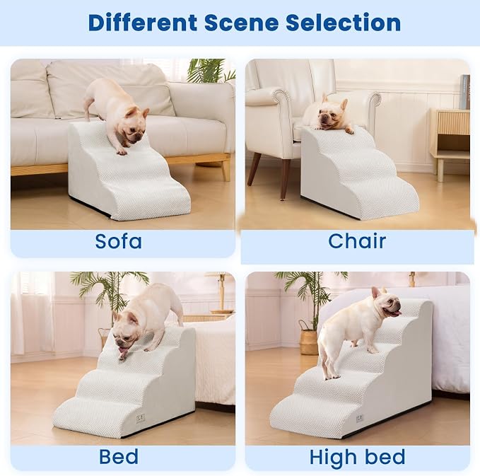 Airpanda Dog Stairs for Small Dogs and Cats – 3 Step Pet Ramp for Couch & Sofa, Non-Slip Dog Steps for Pets, Washable Cover, High-Density Support Foam for Easy Climbing,Light Grey