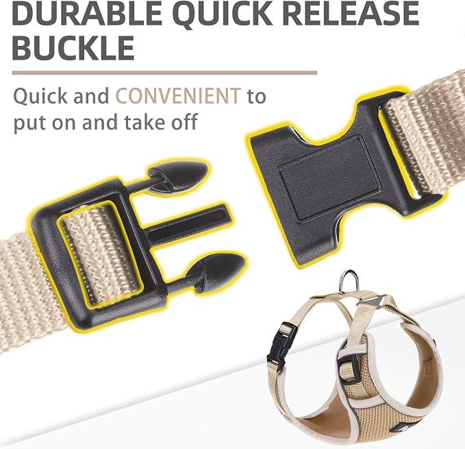 PUPTECK Small Dog Harness and Leash Set, No Pull Adjustable Puppy Cat Harness, Reflective Soft Mesh Pet Vest Small Sized, Khaki, M