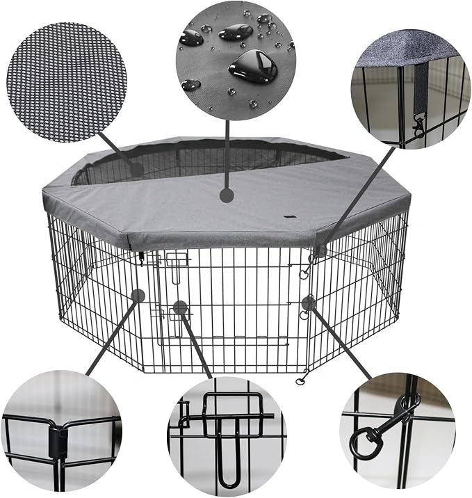 PETIME Foldable Metal Dog Exercise Pen/Pet Puppy Playpen Kennels Yard Fence Indoor/Outdoor 8 Panel 24" W x 24" H with Top Cover (with top Cover, 8 Panels 24" H)