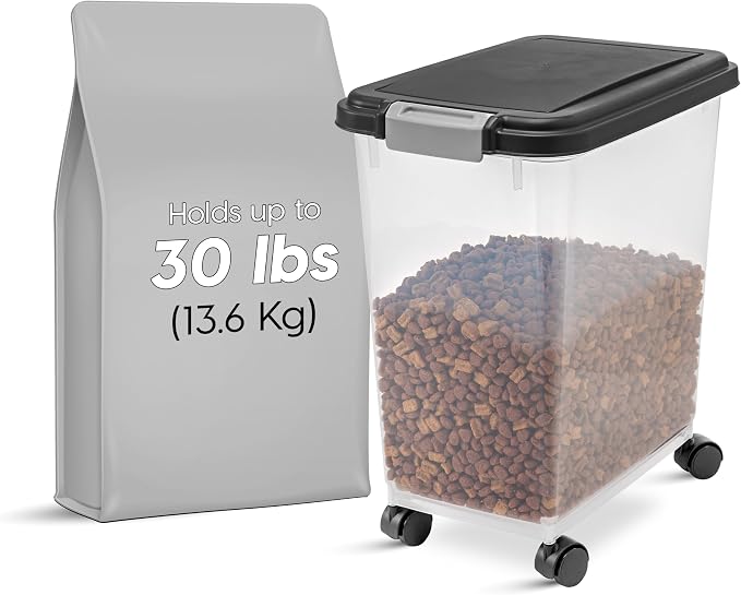 IRIS USA Dog Food Container & Slow Feeder Bowl, Up to 30 lbs, Black