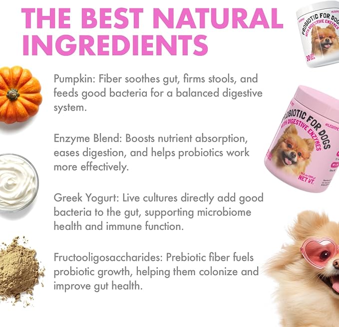 Probiotics for Dogs Natural Digestive Enzymes Prebiotics for Allergy Itch Relief Gut Flora Coprophagia Bowel Support Treatment Anti Diarrhea for Dogs Pet Health Immune System Support 120 Soft Chews
